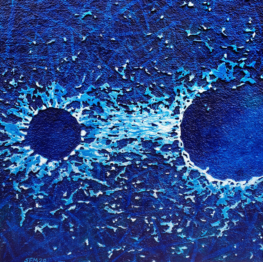 "Cell Fibers" - 11" x 11" - Acrylic paint, Laser-etched masonite - commissioned for the Notbohm Research Group at University of Wisconsin, Madison