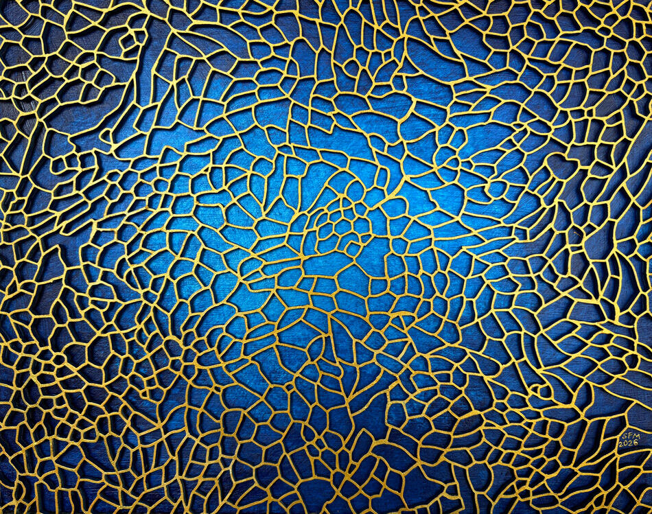 dimensional blue and gold painting