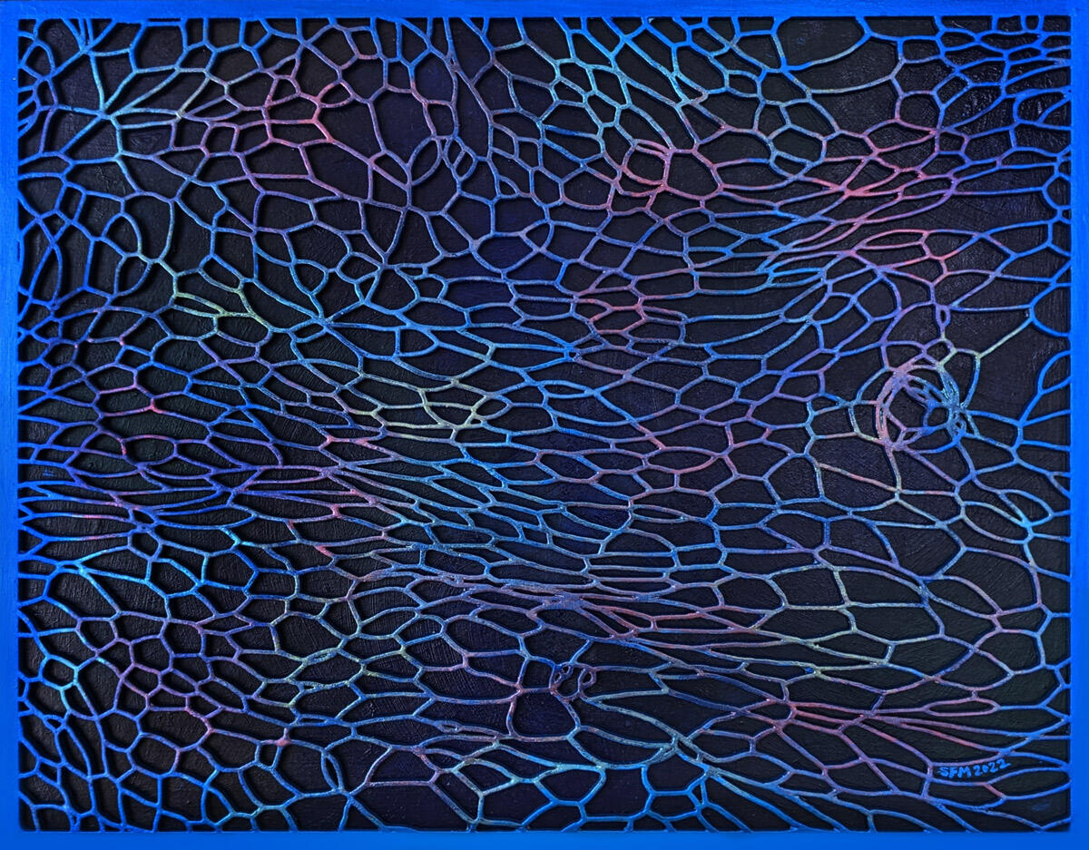"Night Rainbow" - 11" x 14" - Acrylic paint, Spray paint, Laser-etched masonite