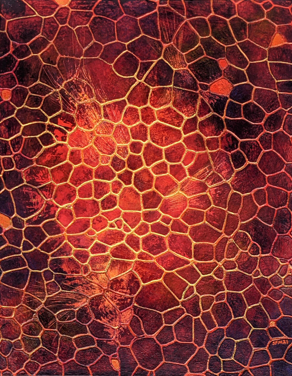 "Embers" - 11" x 14" - Acrylic paint, Laser-etched masonite